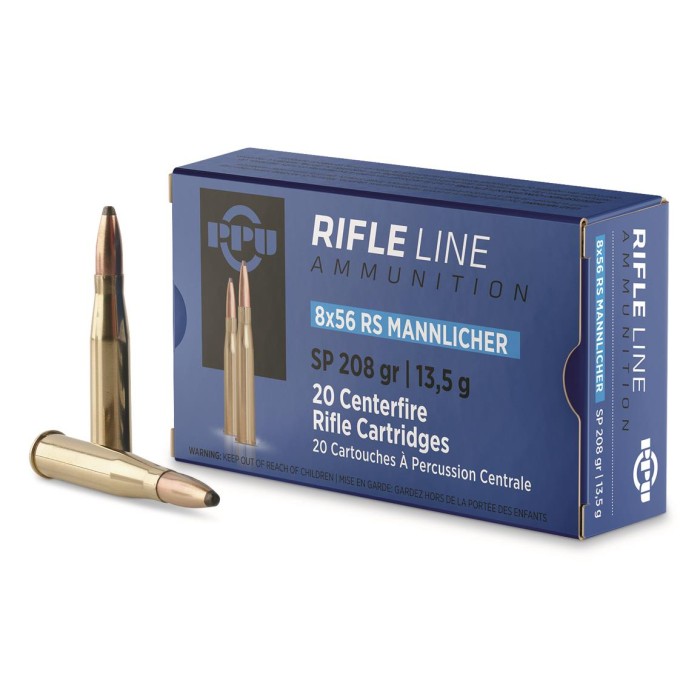 PPU, 8x56R Mannlicher, FMJ-BT, 208 Grain, 20 Rounds