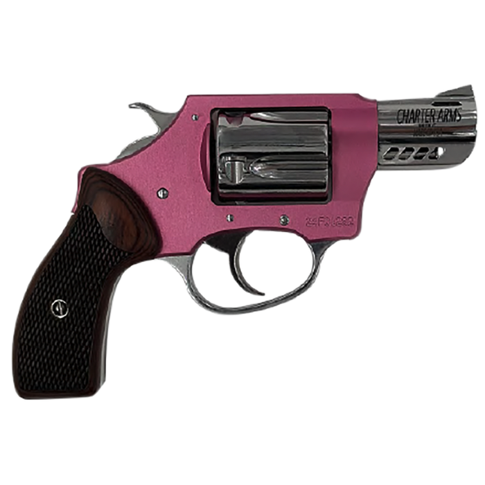 Charter Arms 53805 Coyote 380 ACP 5 Shot 2" Pink & Hi-Polish Small Rosewood Checkered Grip Revolver Pistol