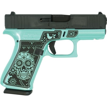 GLOCK 43X FS 9MM W/FRONT RAILS USA SUGAR SKULL TIFFANY GLITTER