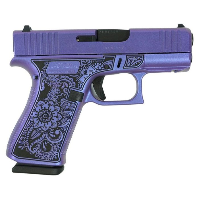 GLOCK 43X FS 9MM W/FRNT RAILS Frame & Slide Engrved Mandala w/Purple Pearl