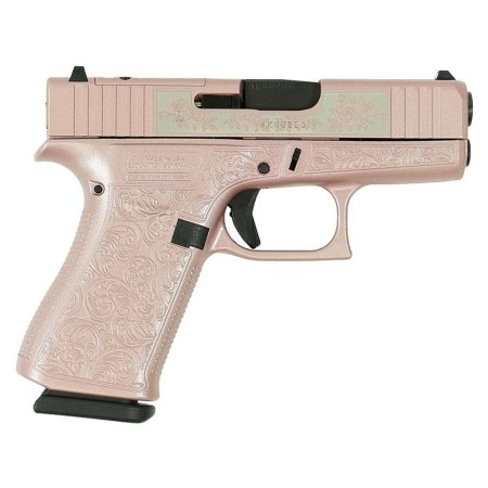 GLOCK 43X 9MM CUSTOM ENGRAVED FRAME AND SLIDE GLOCK & ROSES with Optic Cut