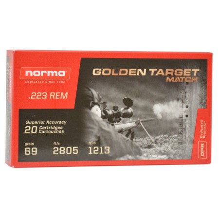 Norma Ammo: .223 Remington, 69gr, BTHP, Norma Golden Target, 20/Box