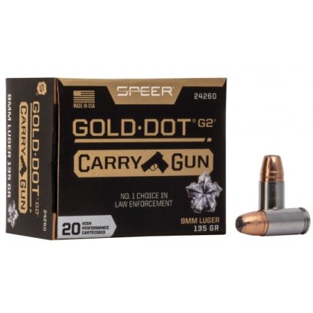 Speer Gold Dot Carry Gun .40 S&W 165 Grain Gold Dot Hollow Point Centerfire Pistol Ammo, 20 Rounds, 24259