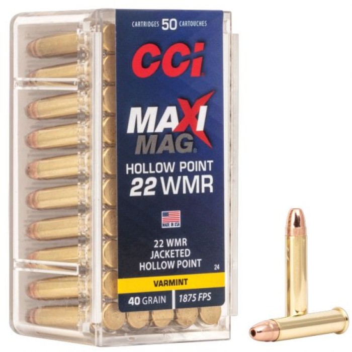 CCI .22 Winchester Magnum Rimfire 40 Grain Jacketed Hollow Point Ammunition 50rds - 0024