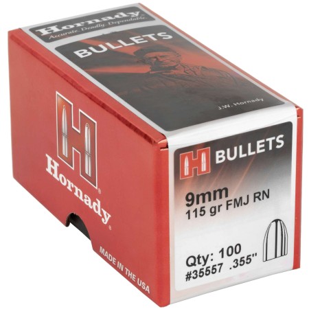 HORNADY 9mm 115Gr FMJ RN Handgun Bullets (35557)