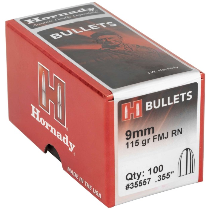 HORNADY 9mm 115Gr FMJ RN Handgun Bullets (35557)