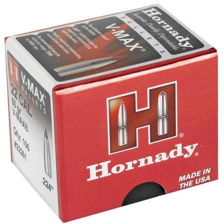 HORNADY V-Max 22 Cal .224 50Gr 100 Per Box Bullets (22261)