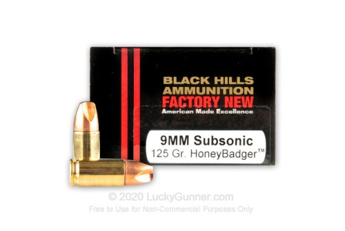 9mm - 125 Grain Subsonic HoneyBadger - Black Hills - 20 Rounds