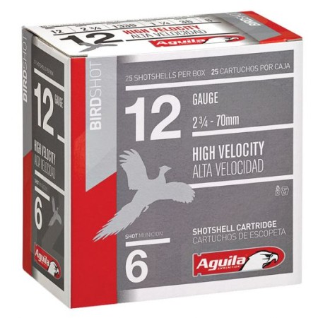 Aguila Field 12 Gauge 2-3/4 inches 6 Shot 1-1/4 oz High Velocity Lead Shotshell, Birdshot, 25/Box - 1CHB1206