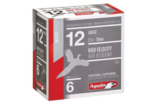 Aguila Field 12 Gauge 2-3/4 inches 6 Shot 1-1/4 oz High Velocity Lead Shotshell, Birdshot, 25/Box - 1CHB1206