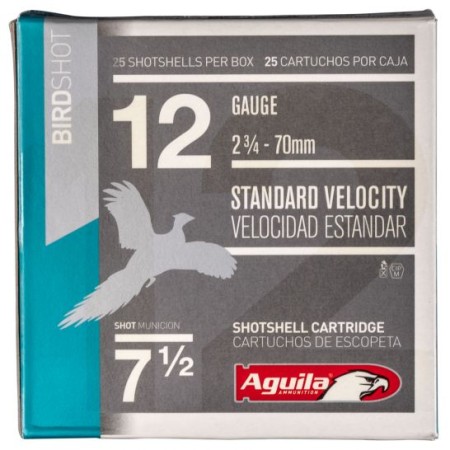 Aguila Field 12 Gauge 2-3/4 inches 7-1/2 Shot 1-1/8 oz Standard Velocity Lead Shotshell, Birdshot, 25/Box - 1CHB1217