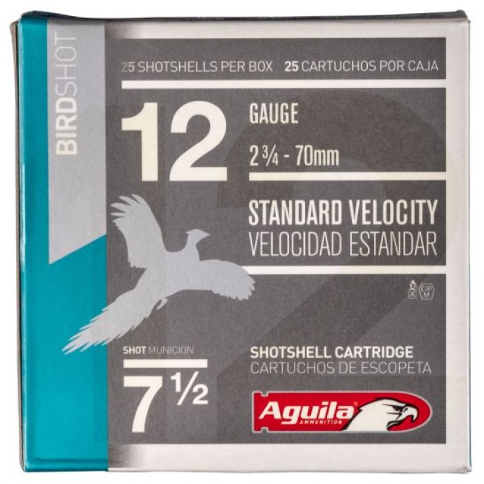 Aguila Field 12 Gauge 2-3/4 inches 7-1/2 Shot 1-1/8 oz Standard Velocity Lead Shotshell, Birdshot, 25/Box - 1CHB1217