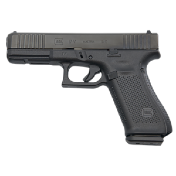 Glock PV1750201 G17 V Standard Frame 9mm Luger 10+1 4.49" Black GMB Barrel, Black nDLC Steel Serrated Slide, Black Polymer Frame w/Accessory Rail, Textured Polymer Grip, Ambidextrous