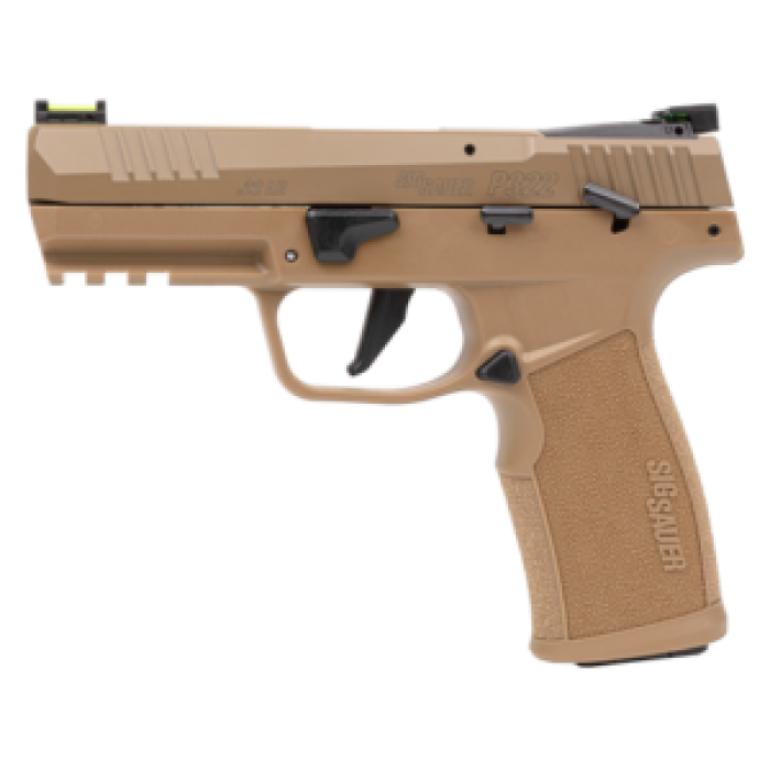 Sig Sauer 322CCAS P322  Compact Frame 22 LR 20+1 4" Black Threaded Barrel, Coyote Tan Cerakote Optic Ready/Serrated Slide, Coyote Tan Polymer Frame w/Picatinny Rail, Polymer Grip, Ambidextrous