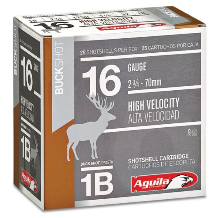 Aguila Field 16 Gauge 2-3/4 inches 1 Buck Shot 1-1/8 oz High Velocity Lead Shotshell, Buckshot, 25/Box - 1C1601BA