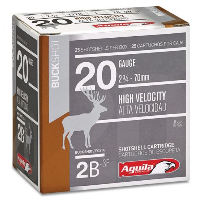 Aguila Field 20 Gauge 2-3/4 inches 2 Buck Shot 1 oz Lead Shotshell, Buckshot, 25/Box - 1C2002BA