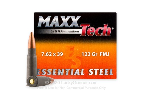 7.62x39 - 122 Grain FMJ - MAXXTech Essential Steel - 1000 Rounds