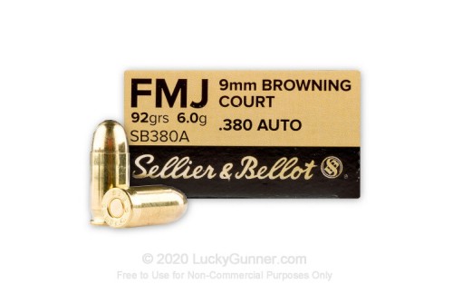 380 Auto - 92 Grain FMJ - Sellier & Bellot - 1000 Rounds