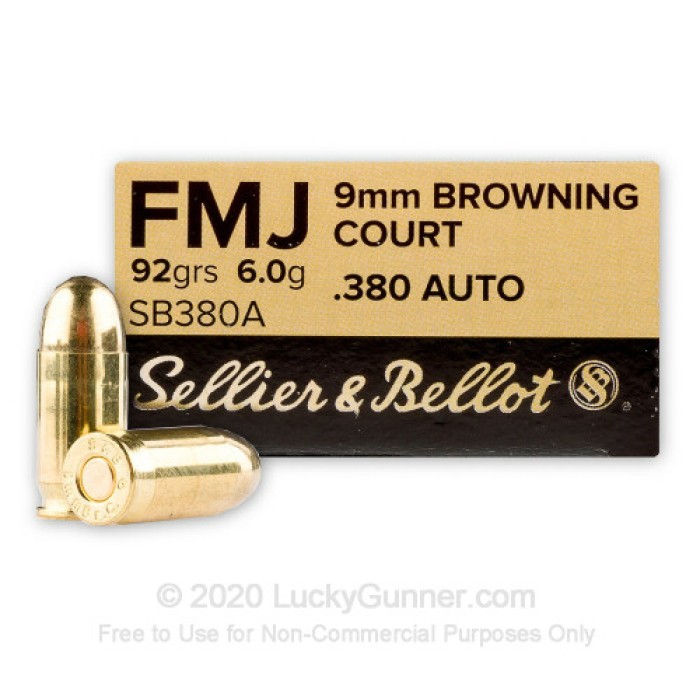 380 Auto - 92 Grain FMJ - Sellier & Bellot - 1000 Rounds