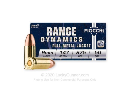 FIOCCHI Range Dynamics 9mm Luger 147Gr FMJ 1000rd Case Ammo (9APD-CASE)