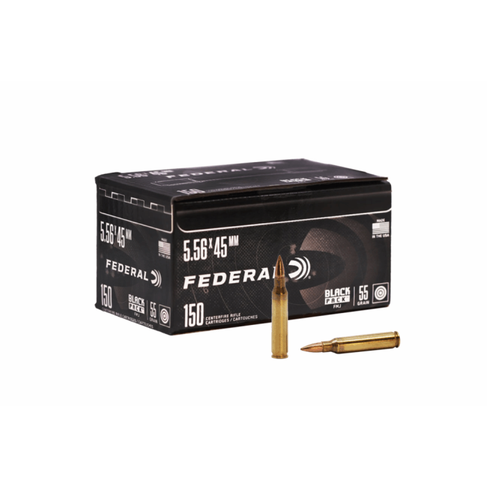 Black Pack Rifle, 5.56x45mm, 55 Grain, Full Metal Jacket Boat-Tail, 3165 fps Black Pack Rifle, 5.56x45mm, 55 Grain, Full Metal Jacket Boat-Tail, 3165 fps