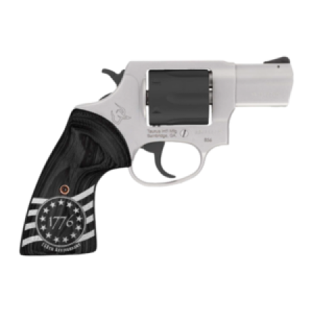 TAURUS 856 .38 Special 3in 6rd Stainless/Black Revolver w/ 1776 Engraved Wood Grips (2-85635-US3)