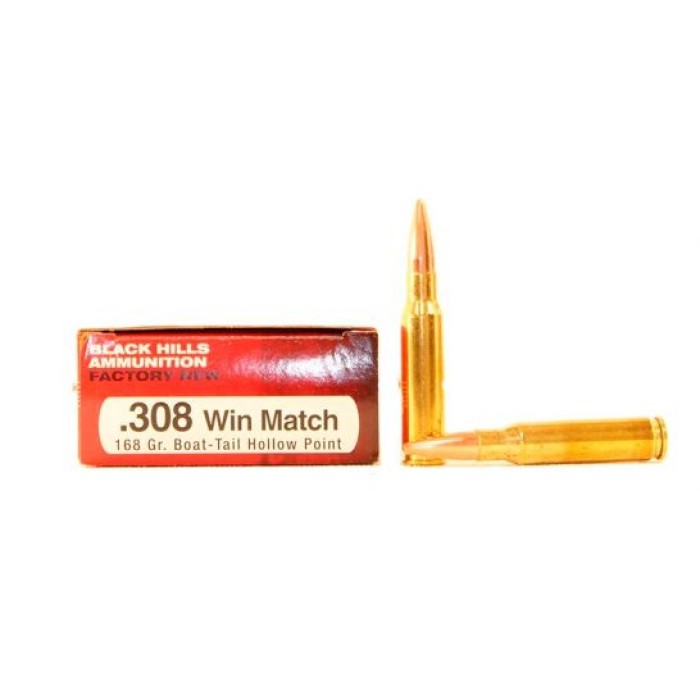 Black Hills 308 Winchester Ammo 168 Grain Match Hollow Point Boat Tail