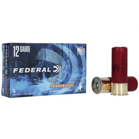 Federal 12ga 2.75" Magnum 12 Pellets 00 Buck Power-Shok Shotshell Ammunition 5rds - F130 00