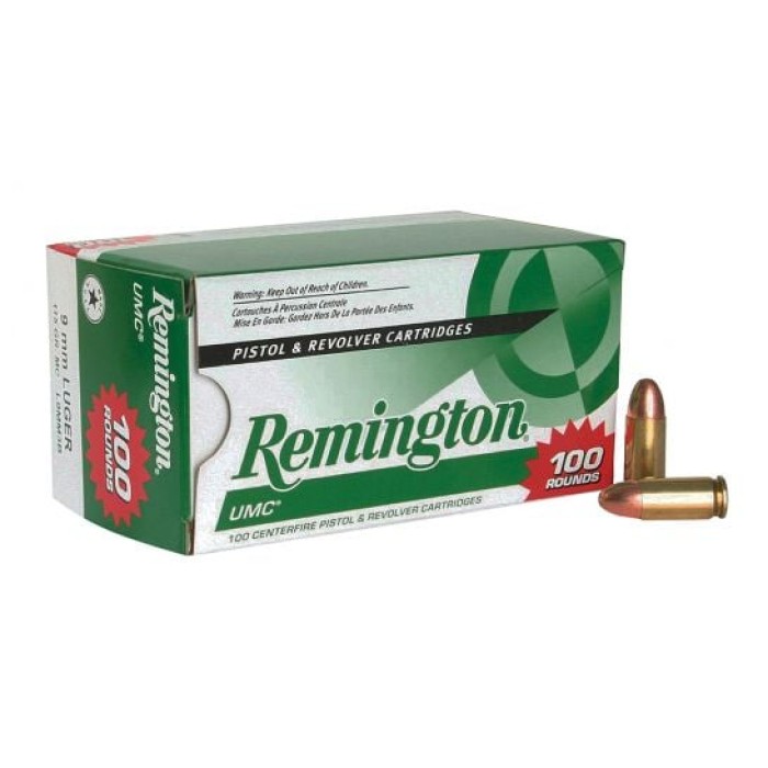 Remington UMC Handgun 9 mm Luger 115 Grain Full Metal Jacket Centerfire Pistol Ammo, 100 Rounds, 23765