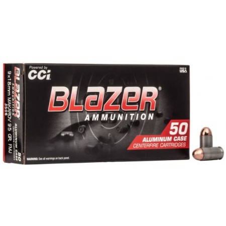 CCI Blazer 95 gr Full Metal Jacket Round Nose 9x18mm Makarov Ammo, 50/box - 3506