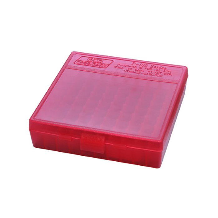 MTM Flip-Top 40 10mm 45 ACP 100 Round Clear Red Ammo Box (P-100-45-29)