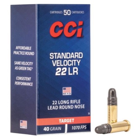 CCI .22 LR 40 Grain Lead Round Nose Standard Velocity Ammunition, 50 Round Box u2012 0035