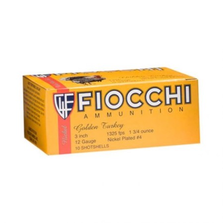 Fiocchi 12ga 3" 1-3/4oz #4 Golden Turkey Shotshell Ammunition, 10 Round Box - 123TRK4