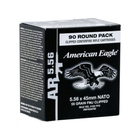 American Eagle Rifle 5.56x45mm FMJ-BT 90 Rounds Ammunition on Stripper Clips - XM193AF90