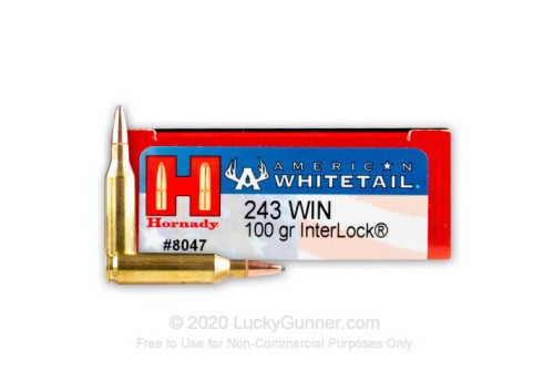 Hornady 8047 American Whitetail 243 Win 100 gr InterLock Boat-Tail Soft Point 200 Rd