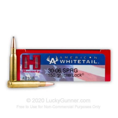 Hornady 8108 American Whitetail 30-06 150 Grain Interlock Soft Point 200 Rd