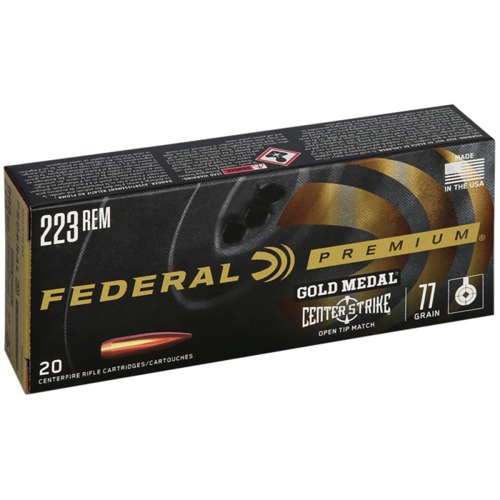 Federal Premium Gold Medal Centerstrike 223 Remington 77gr Jacketed Hollow Point Rifle Ammo - 20 Rounds