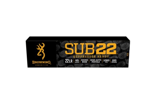 Browning BROWNING SUB-22 22 LR 45 Grain Blackened Lead Round Nose Brass Rifle Ammo, 100 Rounds, B194122102