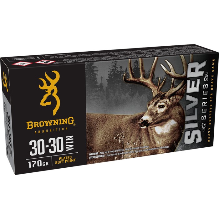 Browning SILVER SERIES 30-30 WIN 170 Grain Plated Soft Point Brass Rifle Ammo, 20 Rounds, B192630301