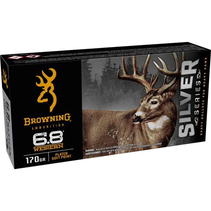 Browning SILVER SERIES 6.8 Western 170 Grain Plated Soft Point Brass Rifle Ammo, 20 Rounds, B192600681