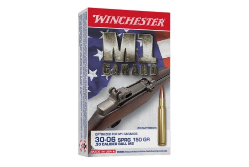 Winchester M1 GARAND .30-06 Springfield 150 Grain Full Metal Jacket Brass Rifle Ammo, 20 Rounds, WIN3006M2