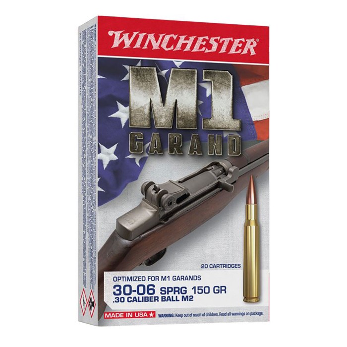 Winchester M1 GARAND .30-06 Springfield 150 Grain Full Metal Jacket Brass Rifle Ammo, 20 Rounds, WIN3006M2