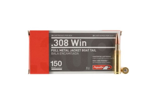 Aguila Centerfire 308 150 grain Full Metal Jacket Boat Tail Rifle Ammo, 20/Box - 1E308110