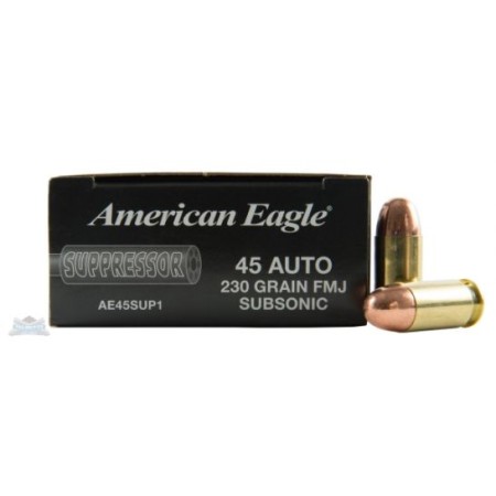 American Eagle 45 Auto/ACP 230gr FMJ Sub-Sonic Ammunition 50rds - AE45SUP1