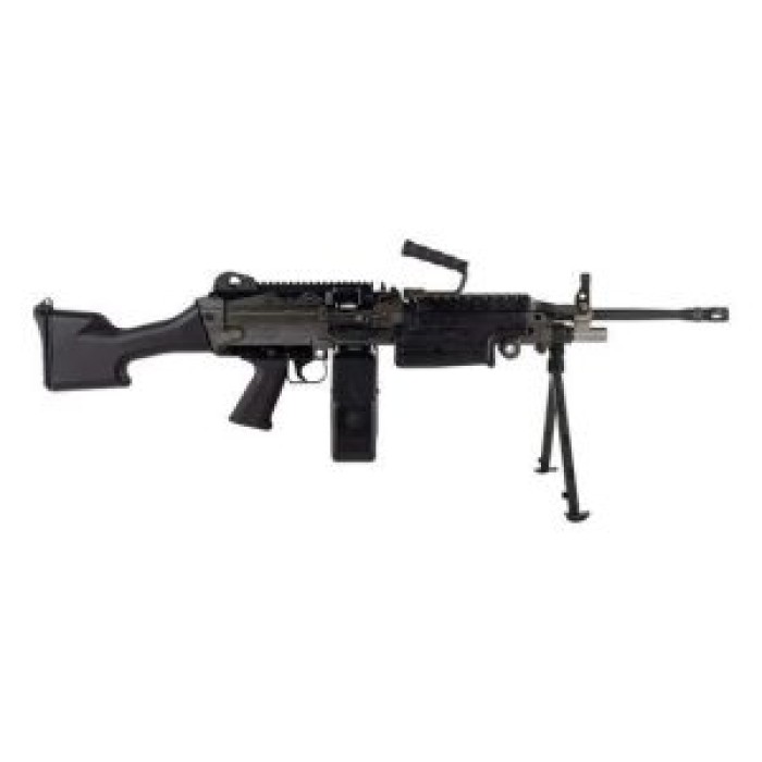 FN M249S 5.56x45mm, 18.5" Barrel, Belt Fed/Mag Fed, Hydraulic Buffer System, Bipod & Carry Handle, Black, 30rd Mag