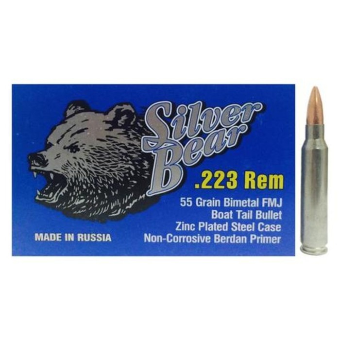 Silver Bear Bear .223 Remington 55Gr. Fmj Zinc Plated 20-Pack AS223FMJ 4607094860099