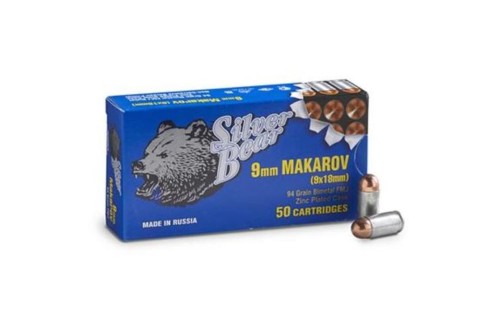 Silver Bear Bear 9X18 Makarov 94Gr. Fmj-Rn Zinc Plated Case 50-Pk A918RFMJN 4607094860655