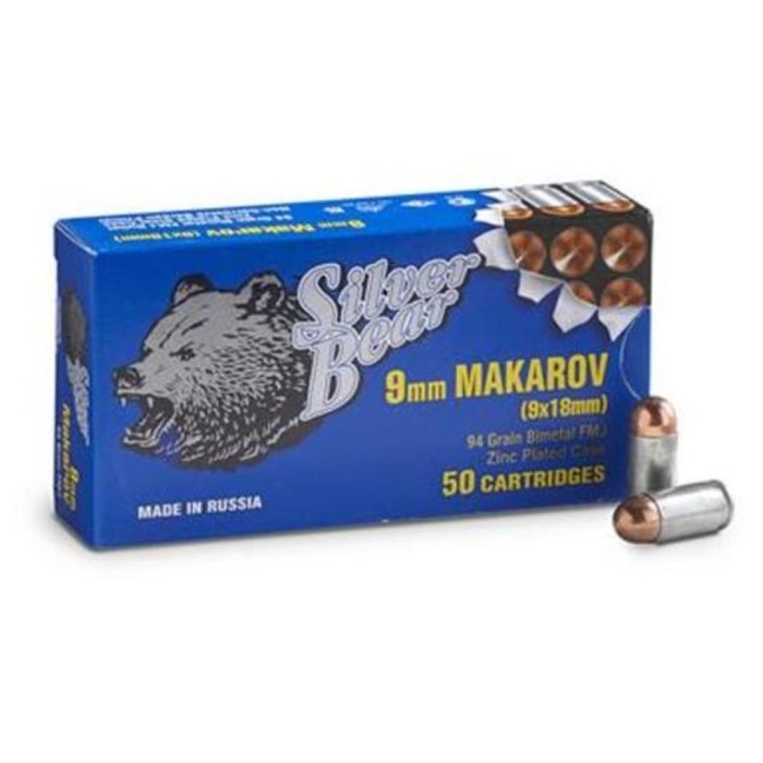 Silver Bear Bear 9X18 Makarov 94Gr. Fmj-Rn Zinc Plated Case 50-Pk A918RFMJN 4607094860655