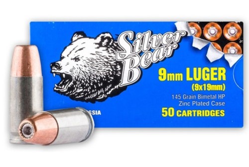 Silver Bear 9mm Luger 145gr - Hollow-point Zinc Plated 50pk