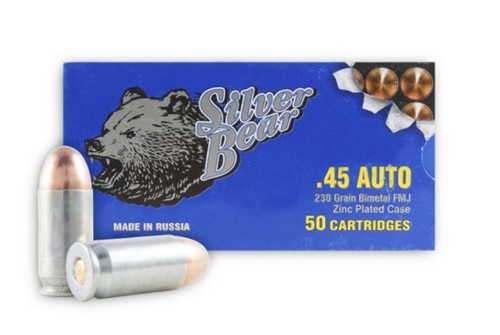 Silver Bear .45acp 230gr Fmj - Zinc Plated Steel Case 50-pack